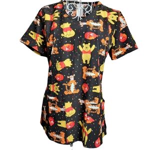 Disney Pooh Tigger Stretch Scrub Top SZ XS